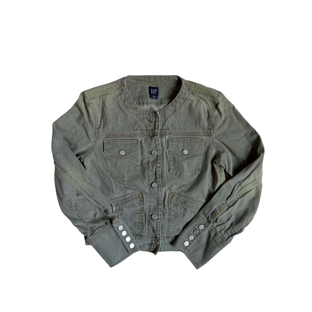 GAP Collarless Denim Jacket (Light Green) - Medium
